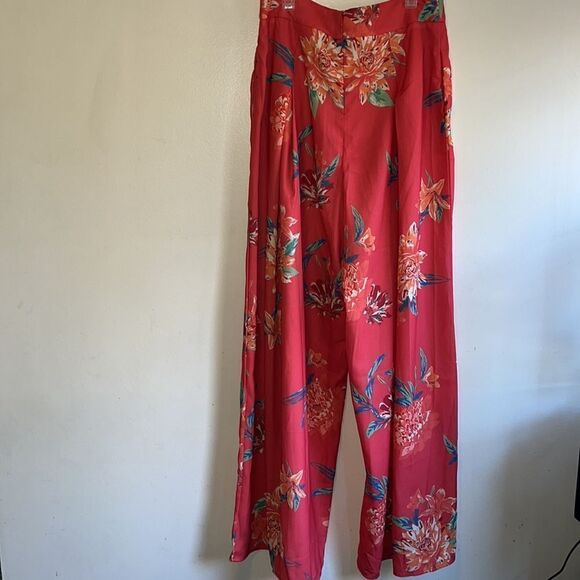BEAUTIFUL ORANGE FLORAL JEALOUS TOMATO WIDE LEG BELTED FLOWY PANTS SIZE MEDium - Picture 5 of 7